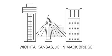 Illustration for United States, Wichita, Kansas, John Mack Bridge, travel landmark line vector illustration - Royalty Free Image