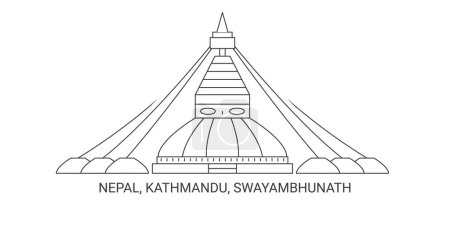 Téléchargez les illustrations : Népal, Katmandou, Swayambhunath, illustration vectorielle de ligne de repère de voyage - en licence libre de droit