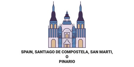 Ilustración de España, Santiago De Compostela, San Martí, O Pinario recorrido hito línea vector ilustración - Imagen libre de derechos