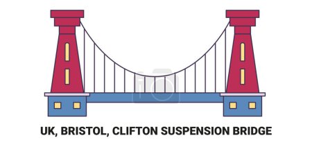 Téléchargez les illustrations : Angleterre, Bristol, Clifton Suspension Bridge, illustration vectorielle de ligne de repère de voyage - en licence libre de droit