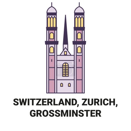 Illustration for Switzerland, Zurich, Grossmnster travel landmark line vector illustration - Royalty Free Image