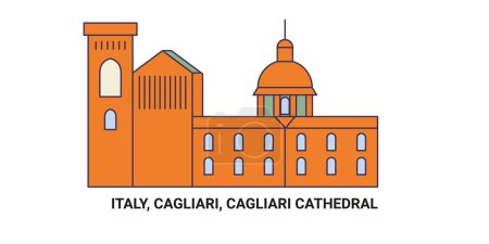 Illustration for Italy, Cagliari, Cagliari Cathedral, travel landmark line vector illustration - Royalty Free Image
