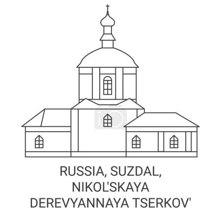 Ilustración de Rusia, Suzdal, Nikolskaya Derevyannaya Tserkov recorrido hito línea vector ilustración - Imagen libre de derechos