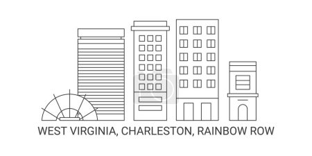 Illustration for United States, West Virginia, Charleston, Rainbow Row, travel landmark line vector illustration - Royalty Free Image