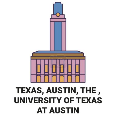 Ilustración de Estados Unidos, Texas, Austin, La, Universidad de Texas En Austin viaje hito línea vector ilustración - Imagen libre de derechos