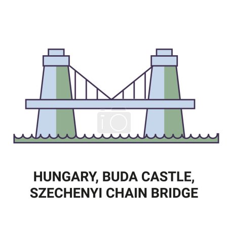 Illustration for Hungary, Buda Castle, Szchenyi Chain Bridge travel landmark line vector illustration - Royalty Free Image