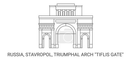 Illustration for Russia, Stavropol, Triumphal Arch Tiflis Gate, travel landmark line vector illustration - Royalty Free Image