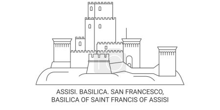 Illustration for Italy, Assisi. Basilica. San Francesco, Basilica Of Saint Francis Of Assisi travel landmark line vector illustration - Royalty Free Image