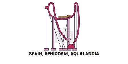 Illustration for Spain, Benidorm, Aqualandia, travel landmark line vector illustration - Royalty Free Image