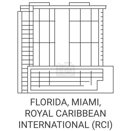 Illustration for United States, Florida, Miami, Royal Caribbean International Rci travel landmark line vector illustration - Royalty Free Image