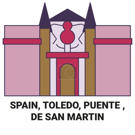 Téléchargez les illustrations : Espagne, Tolède, Puente, De San Martin illustration vectorielle de ligne de voyage - en licence libre de droit