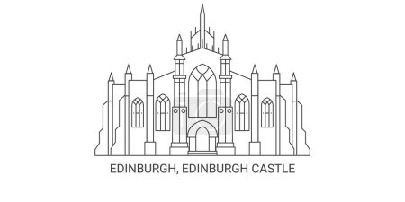 Téléchargez les illustrations : Royaume-Uni, Édimbourg, château d'Édimbourg, illustration vectorielle de ligne de voyage - en licence libre de droit