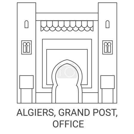 Ilustración de Argel, Grand Post, Oficina de viaje hito línea vector ilustración - Imagen libre de derechos