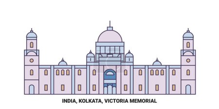Téléchargez les illustrations : Inde, Kolkata, Victoria Illustration vectorielle de ligne de voyage emblématique - en licence libre de droit