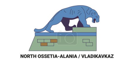 Illustration for Russia, North Ossetiaalania Vladikavkaz travel landmark line vector illustration - Royalty Free Image