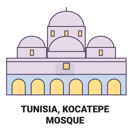 Téléchargez les illustrations : Tunisie, Mosquée Kocatepe, illustration vectorielle de ligne de repère de voyage - en licence libre de droit