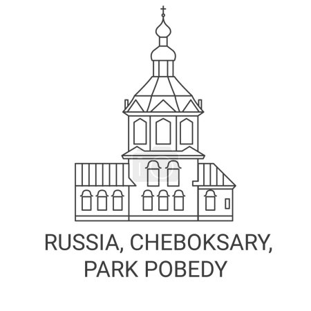 Ilustración de Rusia, Cheboksary, Park Pobedy viaje hito línea vector ilustración - Imagen libre de derechos
