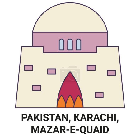 Téléchargez les illustrations : Pakistan, Karachi, Mazarequaid voyages illustration vectorielle de ligne historique - en licence libre de droit