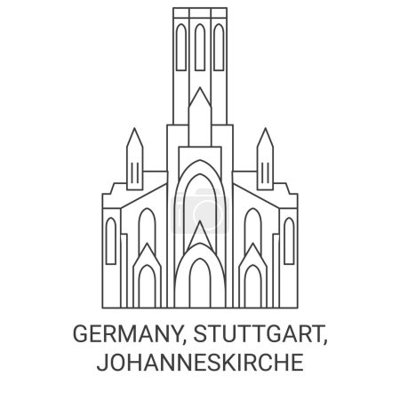 Germany, Stuttgart, Johanneskirche travel landmark line vector illustration