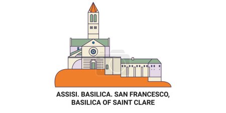 Illustration for Italy, Basilica. San Francesco, Basilica Of Saint Clare travel landmark line vector illustration - Royalty Free Image