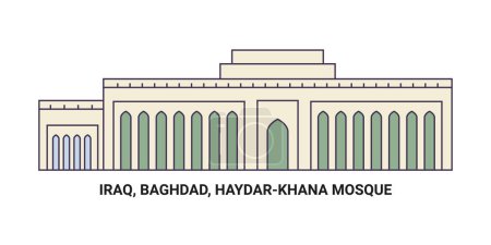 Téléchargez les illustrations : Irak, Bagdad, Mosquée Haydarkhana, illustration vectorielle de ligne de repère de voyage - en licence libre de droit