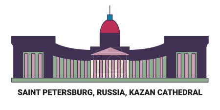 Ilustración de Rusia, San Petersburgo, Catedral de Kazán, ilustración de vector de línea hito de viaje - Imagen libre de derechos