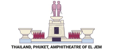 Illustration for Thailand, Phuket, Amphitheatre Of El Jem, travel landmark line vector illustration - Royalty Free Image