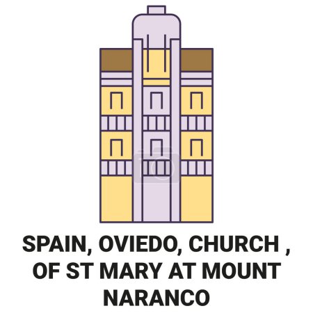 Ilustración de España, Oviedo, Iglesia de Santa María en el Monte Naranco recorrido hito línea vector ilustración - Imagen libre de derechos