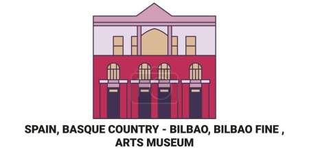 Ilustración de España, País Vasco Bilbao, Bilbao Fine, Museo de las Artes recorrido hito línea vector ilustración - Imagen libre de derechos