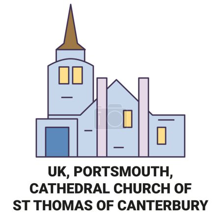 Téléchargez les illustrations : Angleterre, Portsmouth, Cathédrale Église de St Thomas De Canterbury illustration vectorielle de ligne de voyage - en licence libre de droit