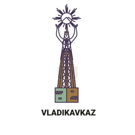 Illustration for Russia, Vladikavkaz travel landmark line vector illustration - Royalty Free Image