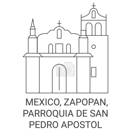 Téléchargez les illustrations : Mexique, Zapopan, Parroquia De San Pedro Illustration vectorielle de ligne de voyage Apostol - en licence libre de droit