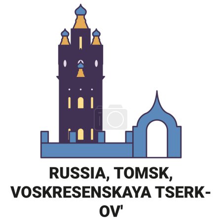 Illustration for Russia, Tomsk, Voskresenskaya Tserkov travel landmark line vector illustration - Royalty Free Image