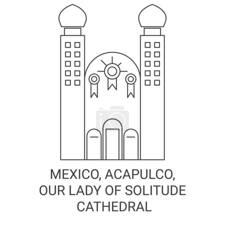 Ilustración de México, Acapulco, Nuestra Señora de la Soledad Catedral de viaje hito línea vector ilustración - Imagen libre de derechos