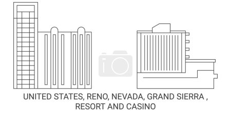 Illustration for United States, Reno, Nevada, Grand Sierra , Resort And Casino travel landmark line vector illustration - Royalty Free Image
