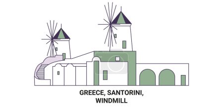Illustration for Greece, Santorini, Windmill travel landmark line vector illustration - Royalty Free Image