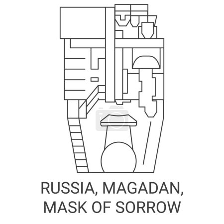 Illustration for Russia, Magadan, Mask Of Sorrow travel landmark line vector illustration - Royalty Free Image