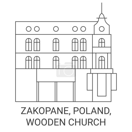 Illustration for Poland, Zakopane, Wooden Church travel landmark line vector illustration - Royalty Free Image