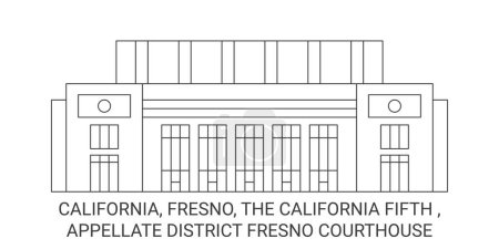 Ilustración de Estados Unidos, California, Fresno, El Quinto de California, Distrito de Apelación Fresno Palacio de Justicia viaje hito línea vector ilustración - Imagen libre de derechos