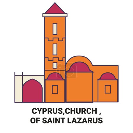 Illustration for Cyprus, Church Of Saint Lazarus travel landmark line vector illustration - Royalty Free Image