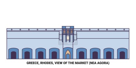 Ilustración de Grecia, Rodas, Vista del mercado Nea Agora viaje hito línea vector ilustración - Imagen libre de derechos