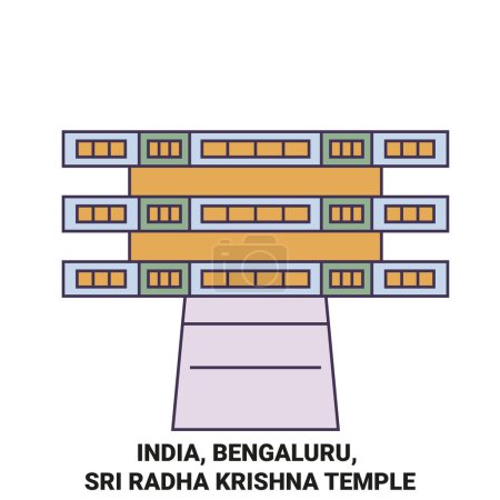 Illustration for India, Bengaluru, Sri Radha Krishna Temple travel landmark line vector illustration - Royalty Free Image