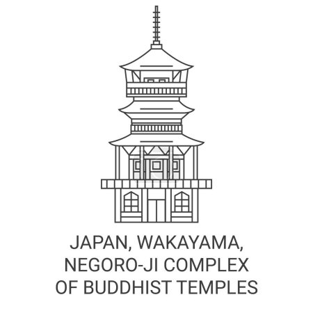 Ilustración de Japón, Wakayama, Complejo Negoroji de templos budistas viaje hito línea vector ilustración - Imagen libre de derechos