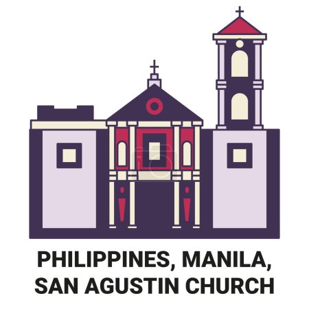 Téléchargez les illustrations : Philippines, Manille, Église San Agustin illustration vectorielle de ligne de voyage historique - en licence libre de droit