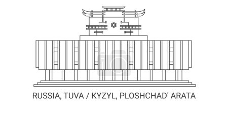 Ilustración de Rusia, Tuva Kyzyl, Ploshchad Arata, ilustración de vector de línea hito de viaje - Imagen libre de derechos