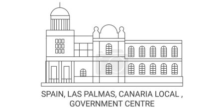 Téléchargez les illustrations : Espagne, Las Palmas, Canaria Local, Centre gouvernemental illustration vectorielle de ligne de voyage - en licence libre de droit