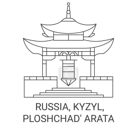 Illustration for Russia, Kyzyl, Ploshchad Arata travel landmark line vector illustration - Royalty Free Image