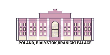 Téléchargez les illustrations : Pologne, Bialystok, Branicki Palace, illustration vectorielle de ligne de repère de voyage - en licence libre de droit