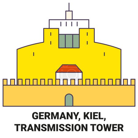 Téléchargez les illustrations : Allemagne, Kiel, Tour de transmission illustration vectorielle de ligne de voyage historique - en licence libre de droit