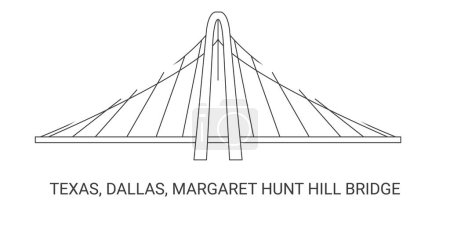 Ilustración de Estados Unidos, Texas, Dallas, Margaret Hunt Hill Bridge, ilustración de vector de línea de referencia de viaje - Imagen libre de derechos